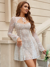 Flounce Sleeve Tie Front Lace Mini Dress