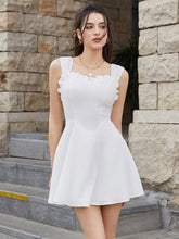 Flounce Trim Ruched Backless Solid Mini Dress