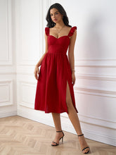 Fly Sleeve Ruched Split Thigh Solid Dress