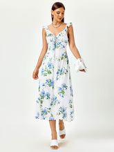 Fly Sleeve V-Neck Crisscross Tie Back Floral Print Dress
