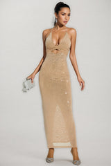 Violeta Beige Cut Out Halter Maxi Dress