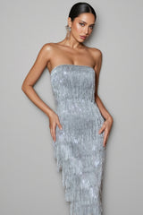 Argelia Strapless Sequin Fringe Midi Dress