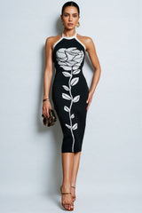 Jeston Halterneck Flower Bandage Midi Dress