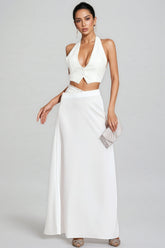 Aevorix White Halter Blazer Maxi Dress Set