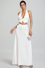 Aevorix White Halter Blazer Maxi Dress Set