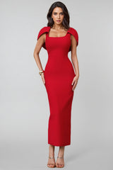 Lolic Square Neckline Split Bandage Maxi Dress