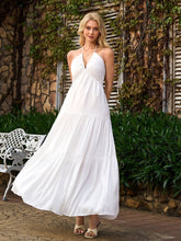 Halter Bow Tie Back Ruched Bust Maxi Dress