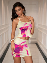 Halter Floral Print Cami Top&Bodycon Mini Skirt