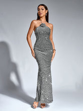 Halter Stereo Flower Sequin Mermaid Dress