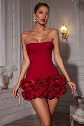 Niaca Strapless Flower Mini Dress