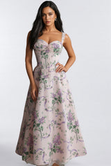 Kerry Floral Print Lace Trim Midi Dress