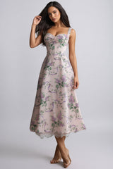 Kerry Floral Print Lace Trim Midi Dress