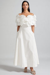 Dasaka White Strapless 3D Floral Maxi Dress