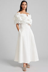 Dasaka White Strapless 3D Floral Maxi Dress