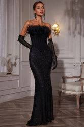 Maggie Corset Feather Sequin Maxi Dress