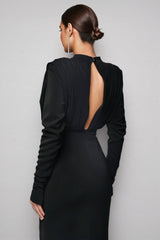 Irene High Neck Slit Maxi Dress-Black