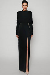 Irene High Neck Slit Maxi Dress-Black