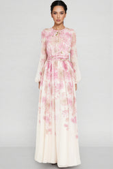 Aisly Print Round Neck Puff Sleeve Maxi Dress