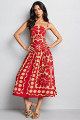 Xenia Print Polka Dot Sleeveless Frill Midi Dress