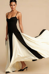 Galatea Contrast Color Sweetheart Neck Sleeveless Midi Dress