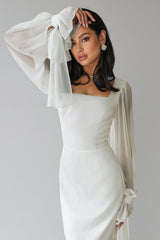 Dlasa Square Neck Lantern Sleeve Midi Dress