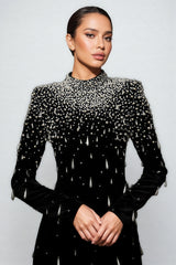 Junrty Black Pearl Beaded Maxi Dress