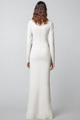 Aislety White Slit Openwork Beaded Maxi Dress