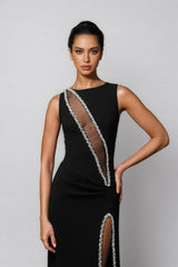 Gideoa Black Mesh Chain Maxi Dress