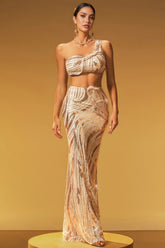 Nevat One Shoulder Sequin Maxi Dress Set
