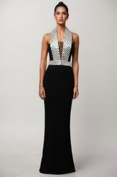 Ierra Black Diamond Studded Backless Maxi Dress