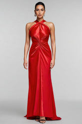 Maris Backless Satin Woven Draped Maxi Dress