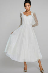 Junond White Mesh Midi Dress