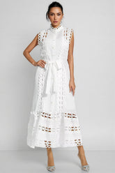 Yarera White Sleeveless Hollow Maxi Dress