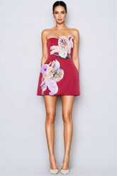 Ryron Red Floral Bustier Mini Dress