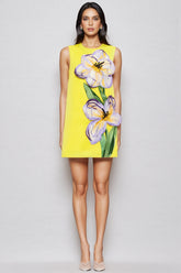 Garrisf Yellow 3D Floral Mini Dress