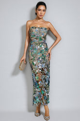 Aisia Sequin Floral Maxi Dress-Blue