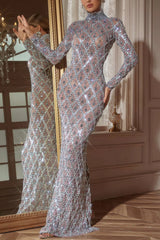 Flynn Long Sleeve Sequin Crystal Maxi Dress