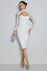 Beren White Lace Sleeve Bandage Maxi Dress