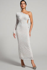 Sylase One Shoulder White Lace Maxi Dress
