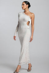 Sylase One Shoulder White Lace Maxi Dress
