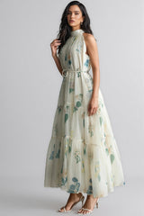 Mikin Floral Print Halter Maxi Dress
