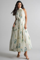 Mikin Floral Print Halter Maxi Dress