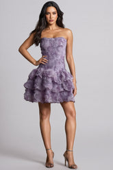 Gaiusl Purple Printed Strapless Mini Dress
