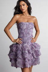 Gaiusl Purple Printed Strapless Mini Dress