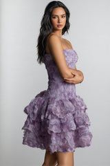 Gaiusl Purple Printed Strapless Mini Dress