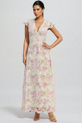 Jorjal V Neck Embroidered Hollow Out Maxi Dress
