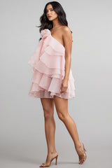 Emier Pink 3D Flower Layered Mini Dress