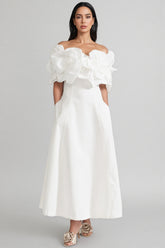 Dasaka White Strapless 3D Floral Maxi Dress