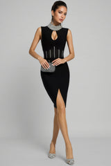Uma Black Diamond Bandage Midi Dress
