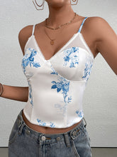 Mesh Patchwork Floral Print Boning Cami Top